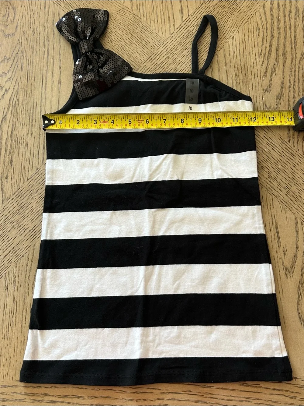 Justice One Shoulder Top Black Sequin Trim Bold Stripes Size 10 NWT Vintage Glam